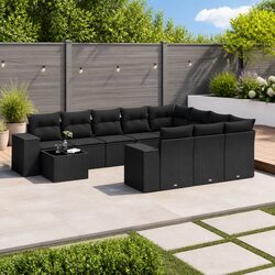 Premium 11 Piece Modular Garden Sofa Set in Black Rattan