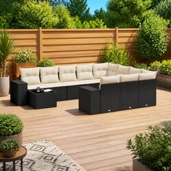 11-Piece Black Rattan Garden Sofa Set with Cushions