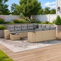 Beige Poly Rattan Outdoor Garden Sofa Set 11 Piece