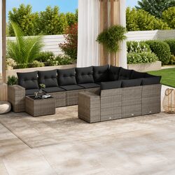 11 Piece Grey Poly Rattan Garden Sofa Set for Outdoors