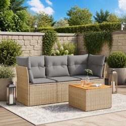 4-Piece Beige Cushioned Garden Sofa Set for Outdoors