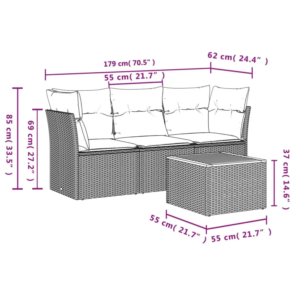 Garden Sofa Set PE Rattan Acacia Wood 4 Piece Beige