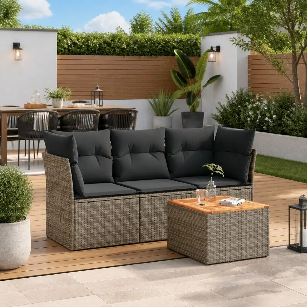 Garden Sofa Set PE Rattan 4 Piece Modular Outdoor Furniture Grey with Cushions