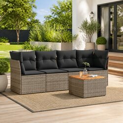 5-Piece Grey Poly Rattan Garden Sofa Set for Outdoors