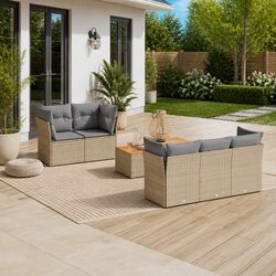 6-Piece Modular Sectional Garden Sofa Set in Beige