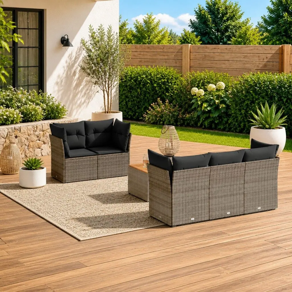 6-Piece Modular Grey Garden Sofa Set