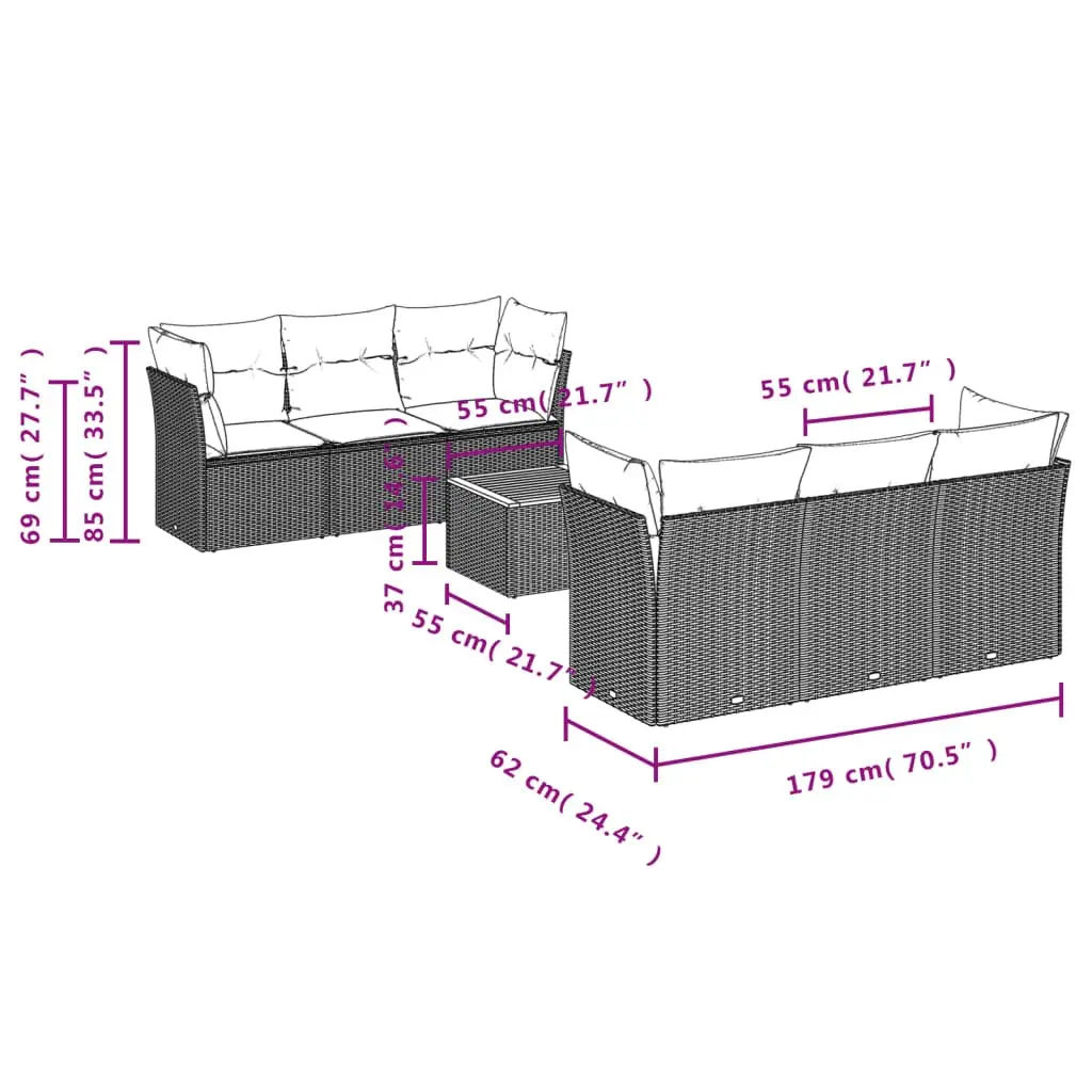 7 Piece Grey Rattan Garden Sofa Set