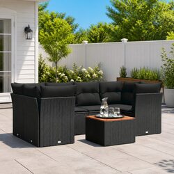 Stylish 7 Piece Black Poly Rattan Garden Sofa Set