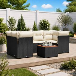 Durable 7 Piece Garden Sofa Set with Cushions in Black