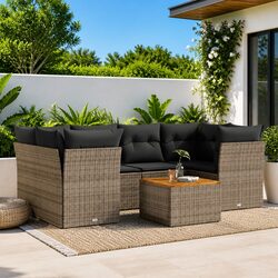7 Piece Outdoor Garden Sofa Set in Grey with Cushions