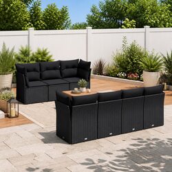 8-Piece Patio Furniture Set with Black Poly Rattan