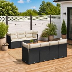 8-Piece Modular Outdoor Garden Sofa Set with Black Cushions