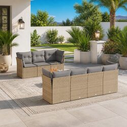 8-Piece Outdoor Furniture Set with Beige Cushions