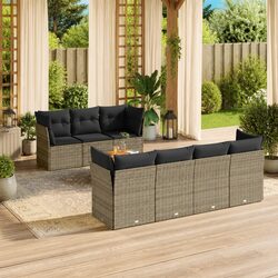 8-Piece Grey Poly Rattan Garden Sofa Set for Outdoor Comfort