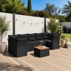 Durable 8 Piece Garden Sofa Set with Cushions in Black Rattan