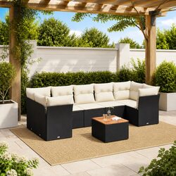 Premium 8-Piece Black Poly Rattan Outdoor Sofa Set