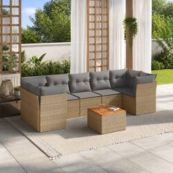 Beige 8-Piece Garden Sofa Set with Durable Rattan