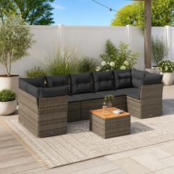 8-Piece Grey Poly Rattan Garden Sofa Set with Cushions