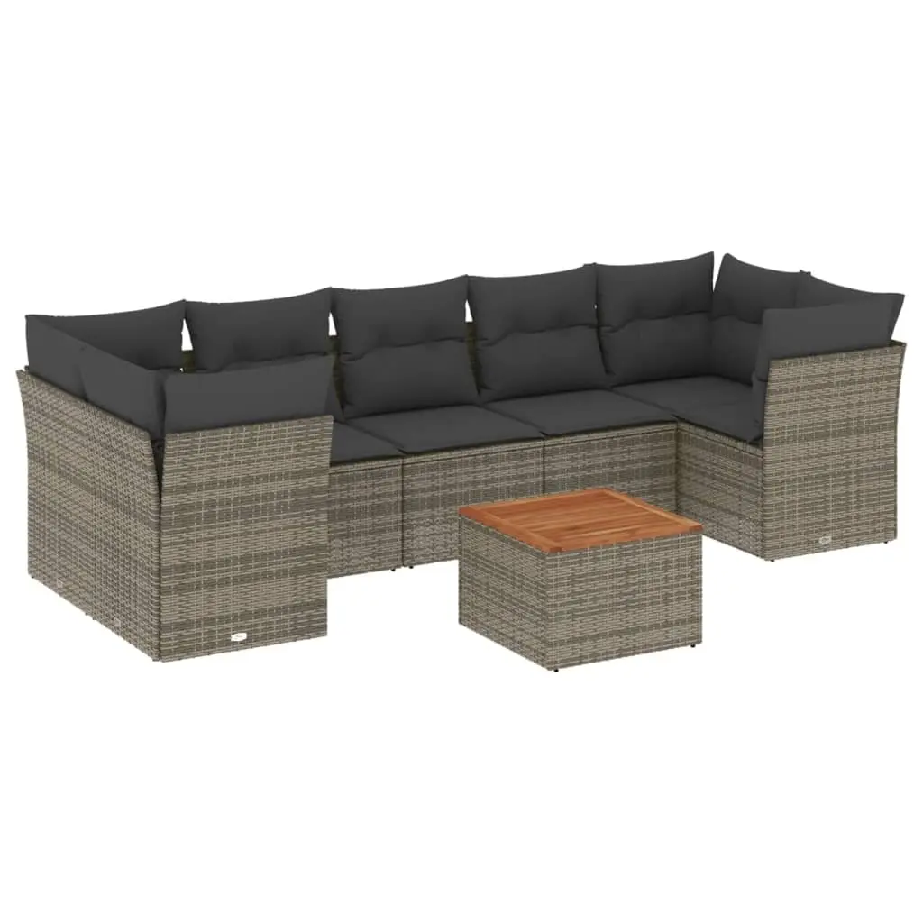 Garden Sofa Set PE Rattan 8 Piece Outdoor Furniture Grey with Cushions