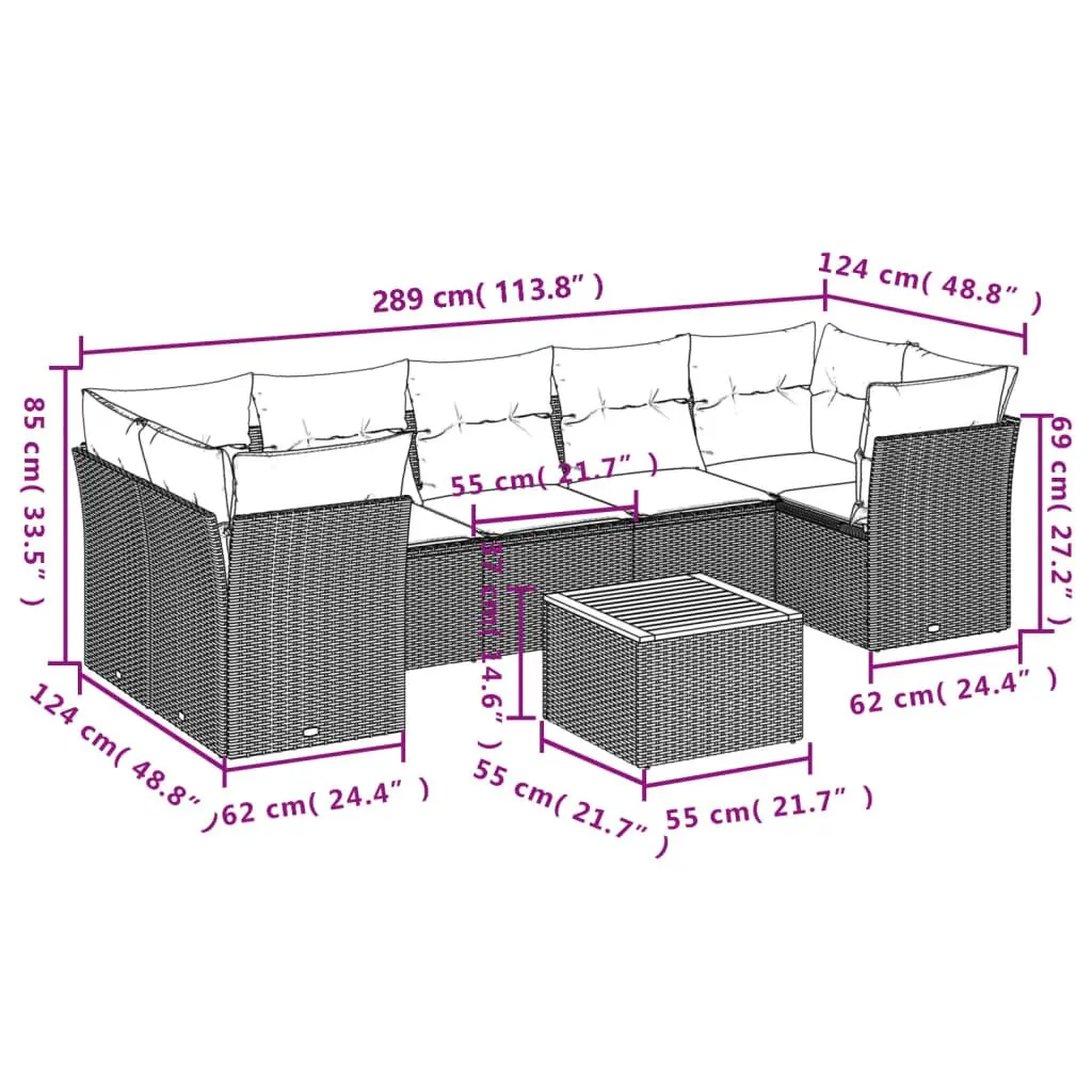 Garden Sofa Set PE Rattan 8 Piece Outdoor Furniture Grey with Cushions