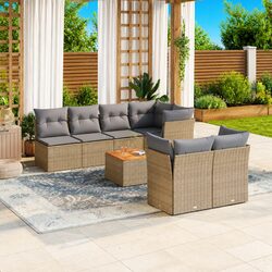 8-Piece Beige Rattan Outdoor Garden Sofa Set