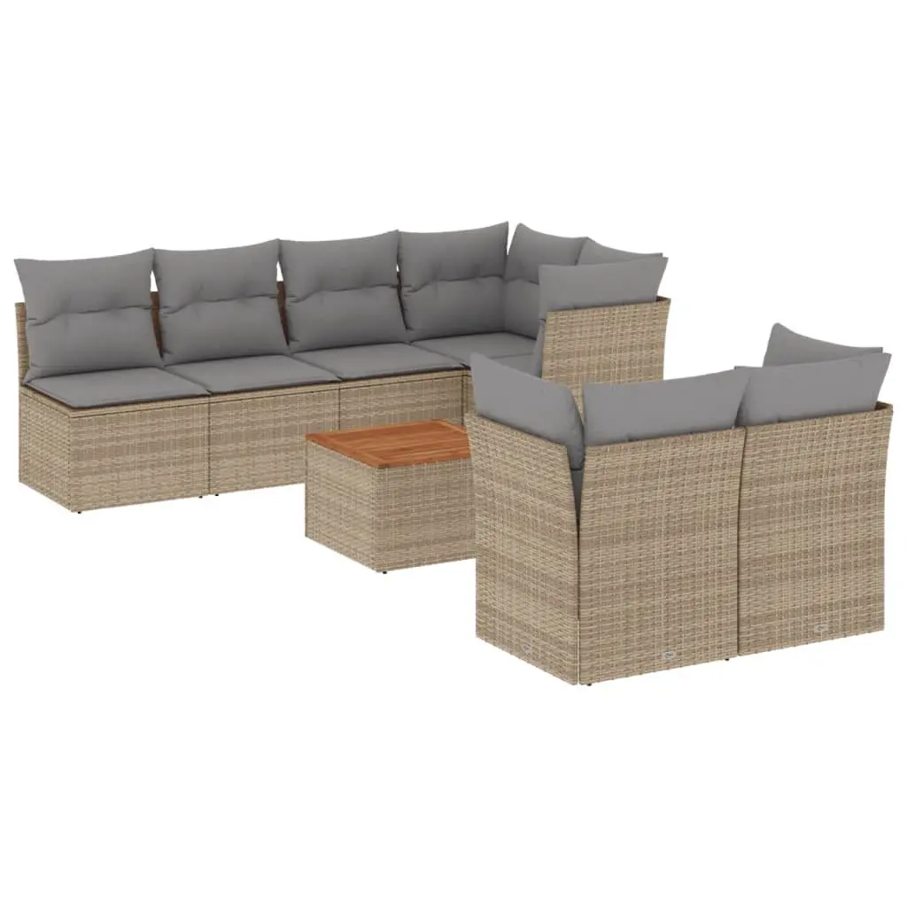 8-Piece Beige Rattan Outdoor Garden Sofa Set