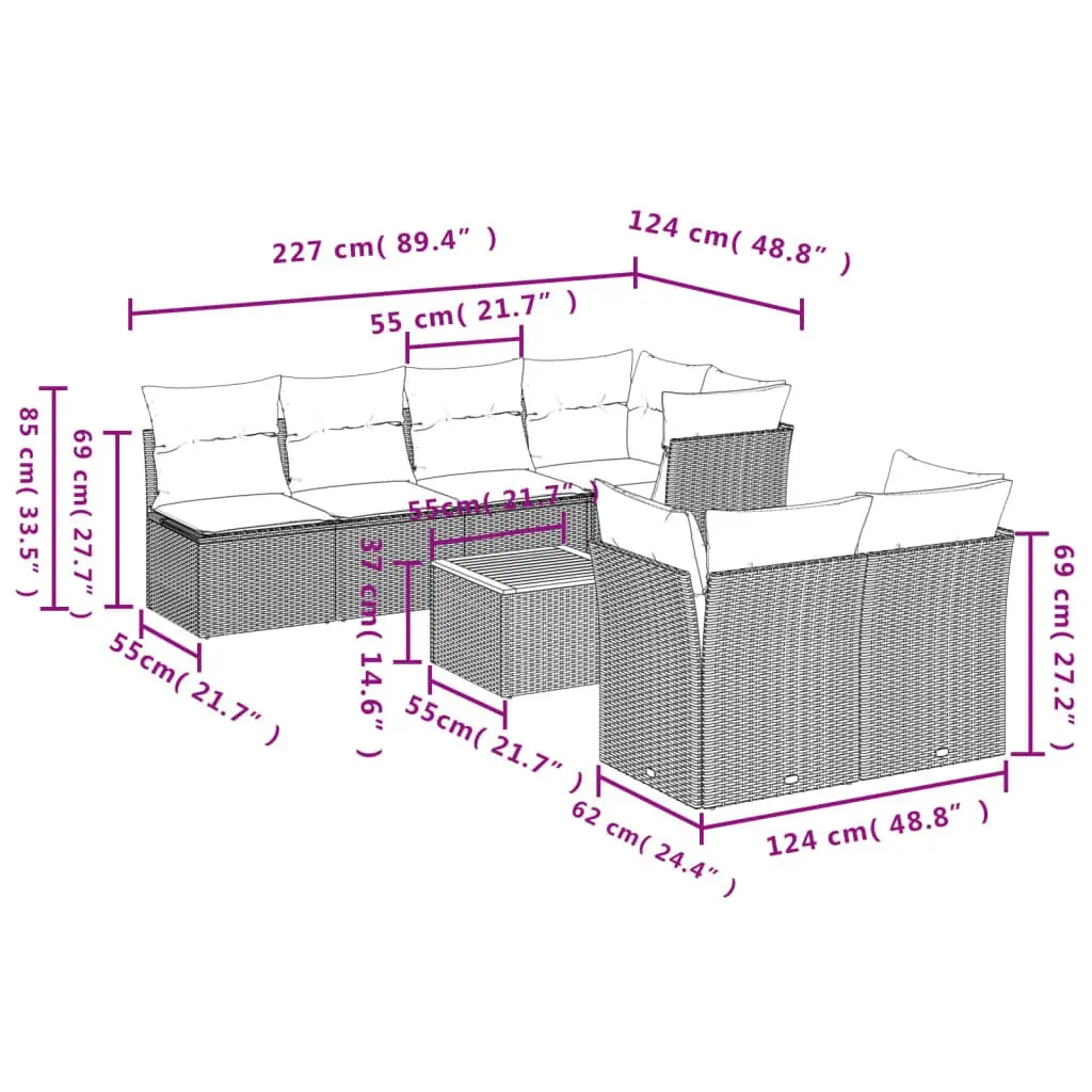 8-Piece Beige Rattan Outdoor Garden Sofa Set