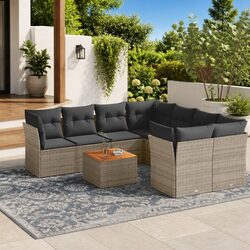 Sturdy 9 Piece Grey Rattan Garden Sofa Set with Cushions