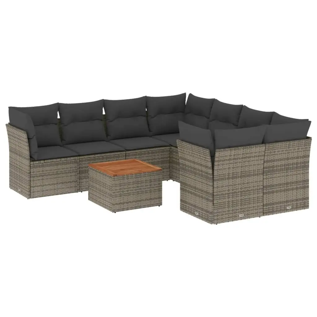 Garden Sofa Set PE Rattan 9 Piece Outdoor Furniture Patio Grey with Cushions