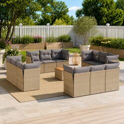 Durable 13 Piece Garden Sofa Set with Cushions in Beige