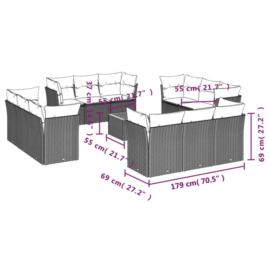 13 Piece Garden Sofa Set PE Rattan Outdoor Furniture Beige Patio Lounge with Cushions Acacia Wood Table Top