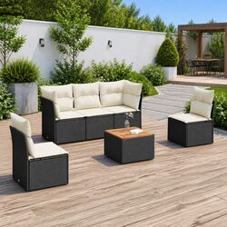 Durable 6 Piece Black Poly Rattan Garden Sofa Set