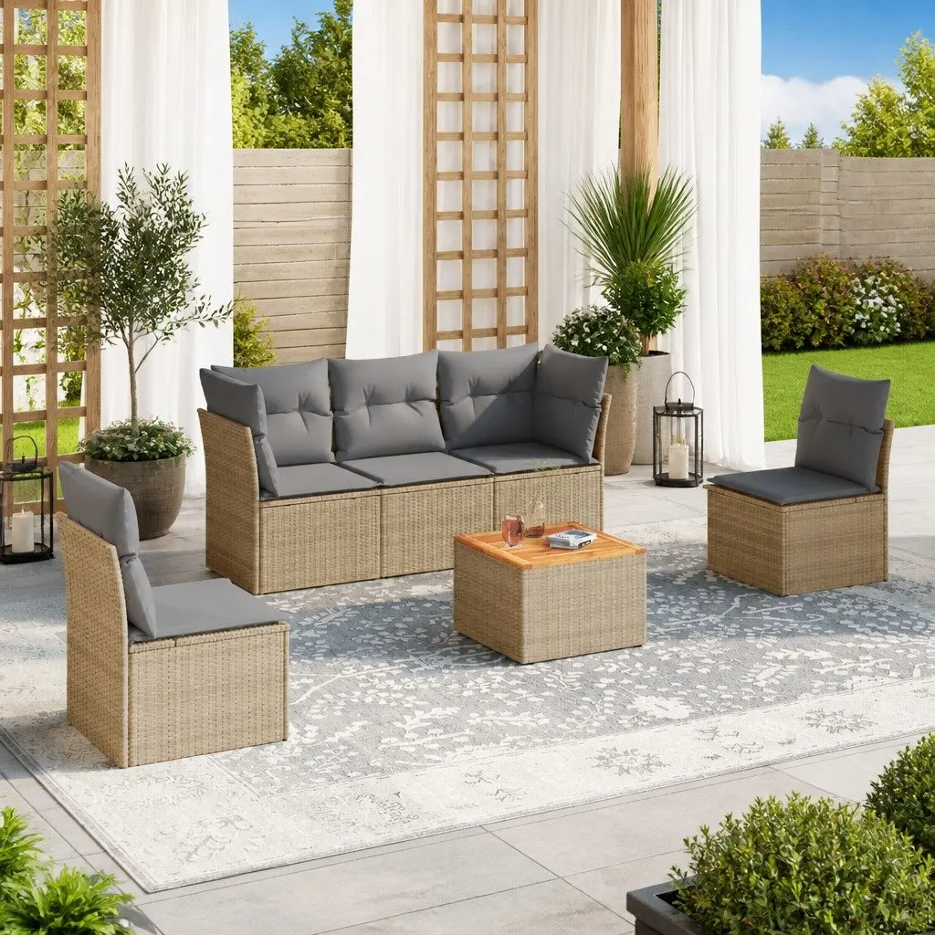 6-Piece Modular Patio Sofa Set in Beige