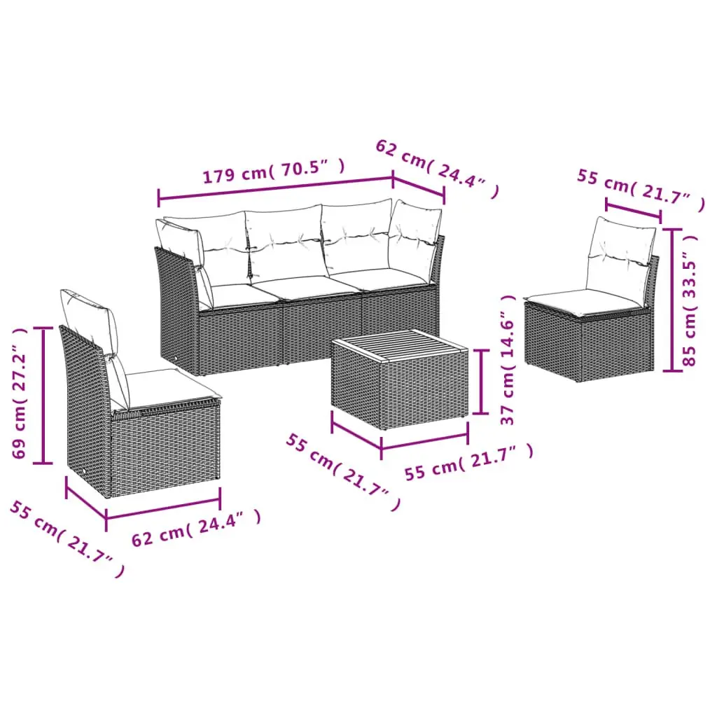 6-Piece Modular Patio Sofa Set in Beige