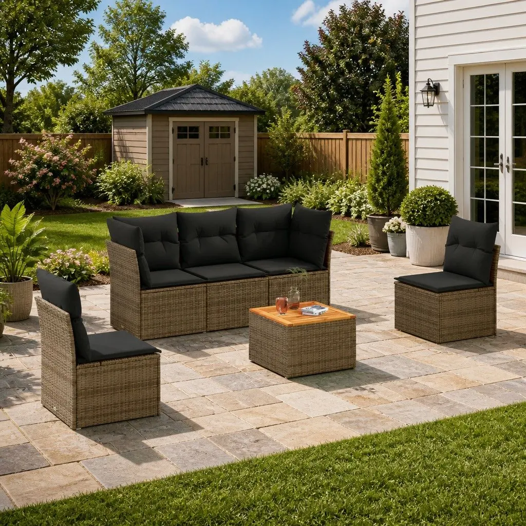 6-Piece Modular Garden Sofa Set with Grey Cushions