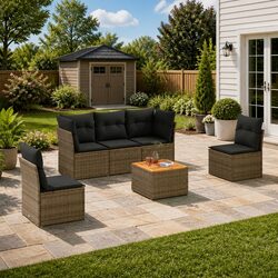 6-Piece Modular Garden Sofa Set with Grey Cushions