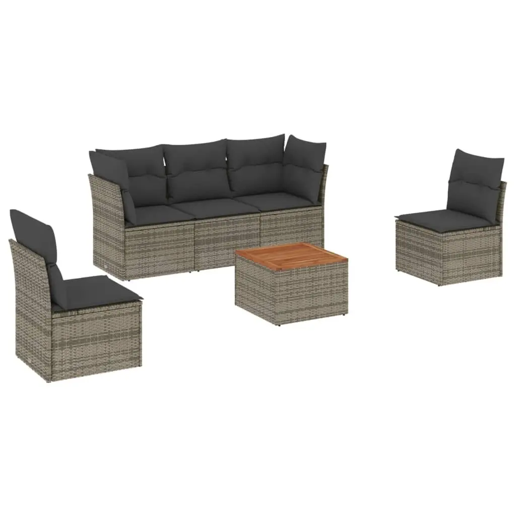 6-Piece Modular Garden Sofa Set with Grey Cushions