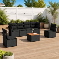 7 Piece Garden Sofa Set with Cushions – Black Patio Furniture
