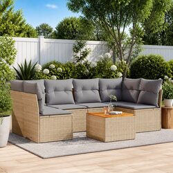7 Piece Modular Outdoor Sofa Set with Beige Cushions