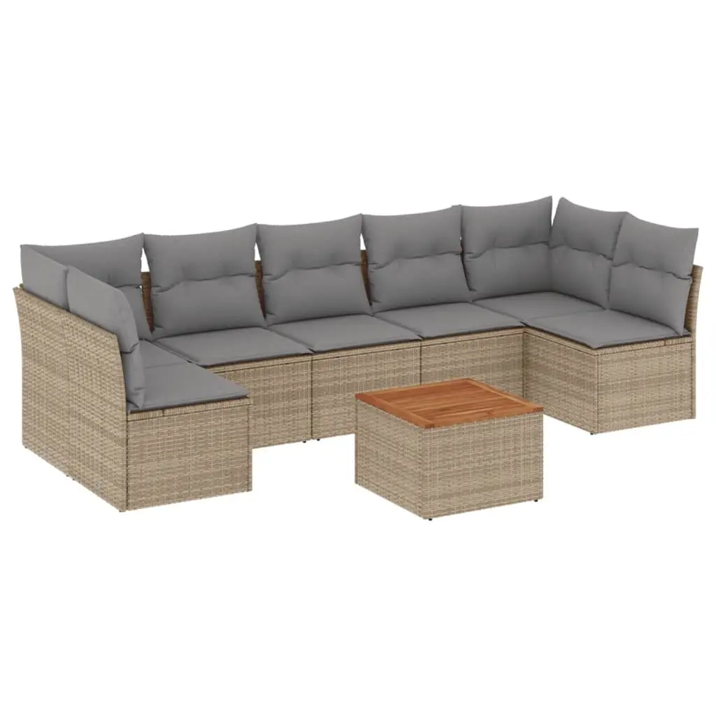 8 Piece Garden Sofa Set PE Rattan Acacia Wood Beige Outdoor Furniture