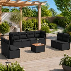 Durable 9 Piece Outdoor Sofa Set with Cushions in Black