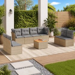 Premium 9 Piece Modular Garden Sofa Set with Cushions - Beige