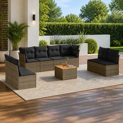 Durable 9 Piece Grey Garden Sofa Set with Cushions