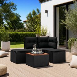 5 Piece Modular Garden Sofa Set with Cushions - Black