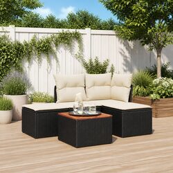 5-Piece Outdoor Patio Sofa Set in Black Poly Rattan