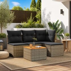 5 Piece Outdoor Sofa Set Grey Poly Rattan with Cushions