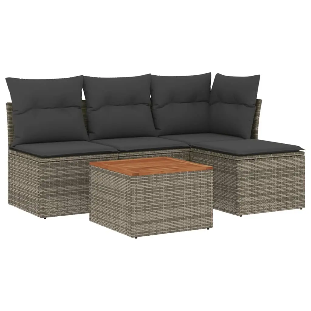 5 Piece Outdoor Sofa Set Grey Poly Rattan with Cushions