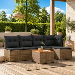Stylish 6-Piece Grey Garden Sofa Set with Cushions