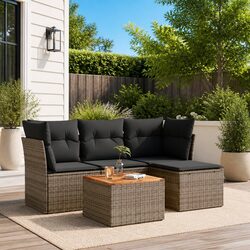 Durable Grey 5 Piece Outdoor Rattan Sofa Set with Cushions