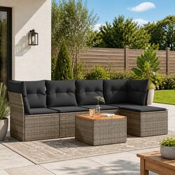 Stylish 6 Piece Outdoor Garden Sofa Set Grey Poly Rattan